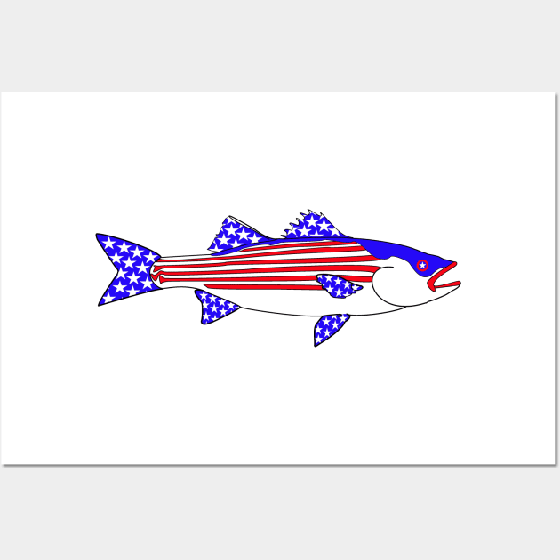 American Flag Striped bass The American Striper Wall Art by Hook Ink